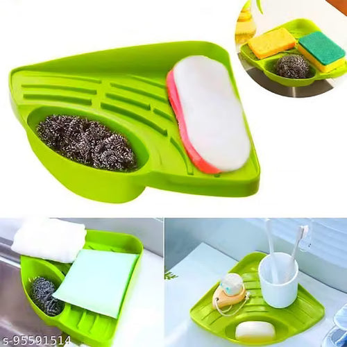 Kitchen Sink Corner Wash Basin Sponge Soap Scrub ABS Brush Storage Holder Rack with Suction Cup - Multipurpose Corner Sink Wash Basin Storage Organizer Rack(Random Color-1Pc)