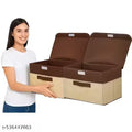 Storage Boxes Bins with Lid, Beige and Brown, Foldable Fabric Organizer Cubes with Handles, Grey (Pack of 2)