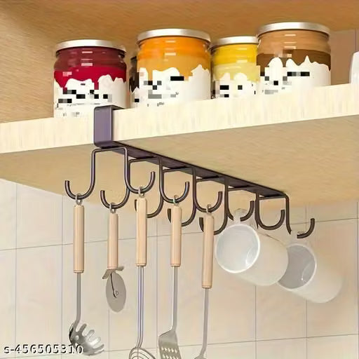 12 Hook Household Punch-free Wall Cabinet Hook Single/Double-row Hook Hanging Cup Holder Kitchen Iron Hook Rack Wall-Mounted Storage Rack For Rags Cups Spoons