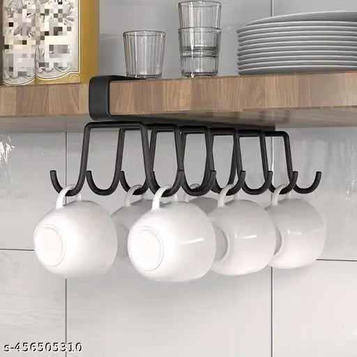12 Hook Household Punch-free Wall Cabinet Hook Single/Double-row Hook Hanging Cup Holder Kitchen Iron Hook Rack Wall-Mounted Storage Rack For Rags Cups Spoons