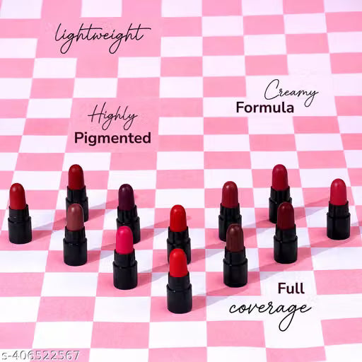 MILA BEAUTE Minis Pout Party Lipstick, Long Lasting & Highly Pigmented, 12 Mini Pocket Fit Lipstick - Multicolor (Set B)