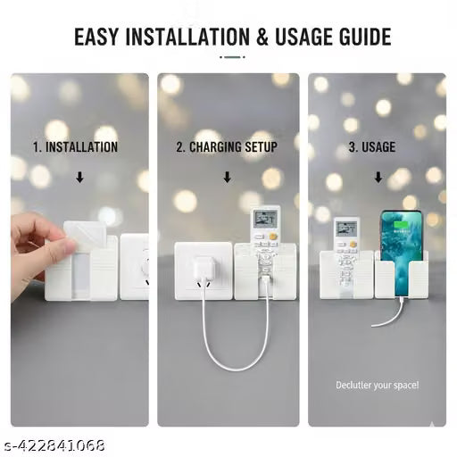 Pack of 2 Wall Mounted Mobile Holder / Mobile Stand / phone holder/ car holder/ phone stand Storage Case for Phones with Strong Adhesive Strips,Wall Mount Mobile Stand/Multi Purpose Stand with Hole for Phone Charging (White)