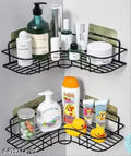WINGLET (2PIS) 2 Pack Corner Shower Caddy, Wall Mounted No Drilling Shower Shelf with 4 Traceless Adhesive Hooks for Bathroom Kitchen Toilet, Only for 90 Degrees Right Angle, Matte Black