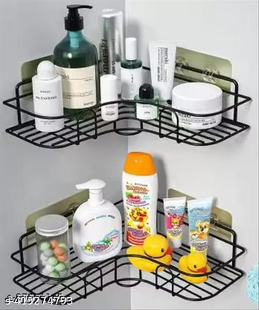 WINGLET (2PIS) 2 Pack Corner Shower Caddy, Wall Mounted No Drilling Shower Shelf with 4 Traceless Adhesive Hooks for Bathroom Kitchen Toilet, Only for 90 Degrees Right Angle, Matte Black