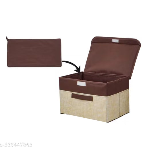 Storage Boxes Bins with Lid, Beige and Brown, Foldable Fabric Organizer Cubes with Handles, Grey (Pack of 2)