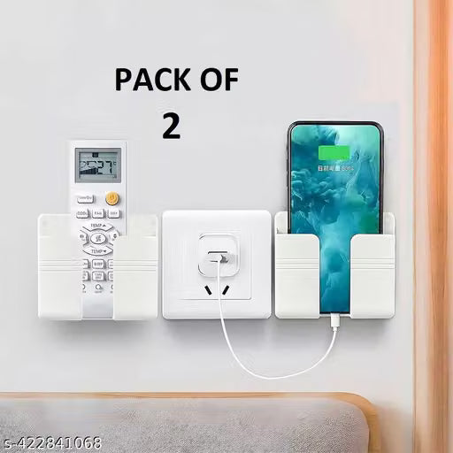 Pack of 2 Wall Mounted Mobile Holder / Mobile Stand / phone holder/ car holder/ phone stand Storage Case for Phones with Strong Adhesive Strips,Wall Mount Mobile Stand/Multi Purpose Stand with Hole for Phone Charging (White)