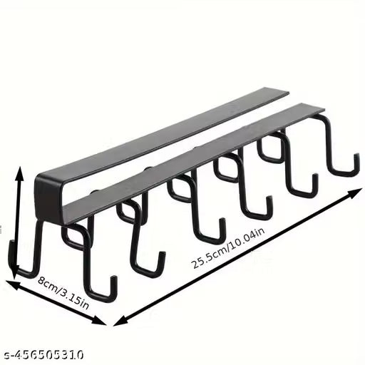12 Hook Household Punch-free Wall Cabinet Hook Single/Double-row Hook Hanging Cup Holder Kitchen Iron Hook Rack Wall-Mounted Storage Rack For Rags Cups Spoons