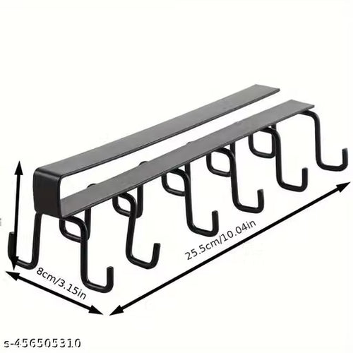 12 Hook Household Punch-free Wall Cabinet Hook Single/Double-row Hook Hanging Cup Holder Kitchen Iron Hook Rack Wall-Mounted Storage Rack For Rags Cups Spoons