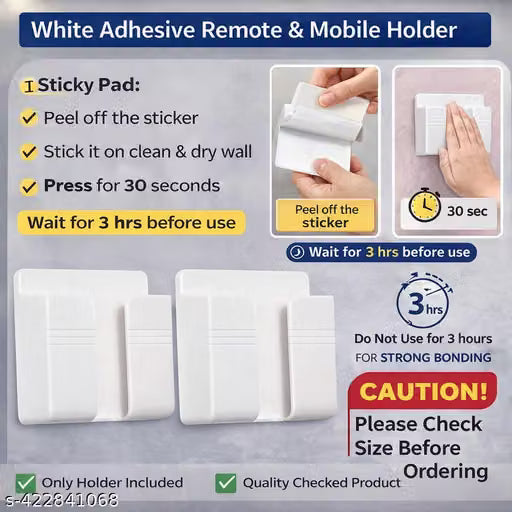 Pack of 2 Wall Mounted Mobile Holder / Mobile Stand / phone holder/ car holder/ phone stand Storage Case for Phones with Strong Adhesive Strips,Wall Mount Mobile Stand/Multi Purpose Stand with Hole for Phone Charging (White)