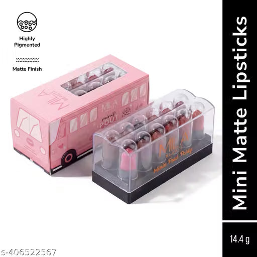 MILA BEAUTE Minis Pout Party Lipstick, Long Lasting & Highly Pigmented, 12 Mini Pocket Fit Lipstick - Multicolor (Set B)